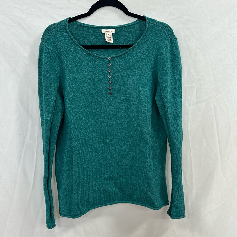 Sundance Size Medium Silk Mix Long Sleeve Round Neck 1/3 Button Top